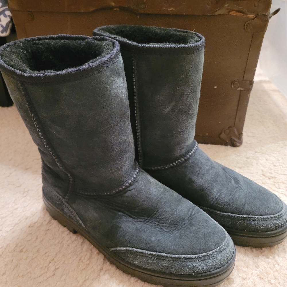 UGG Charcoal Suede Boots, W 7, Ultra Short